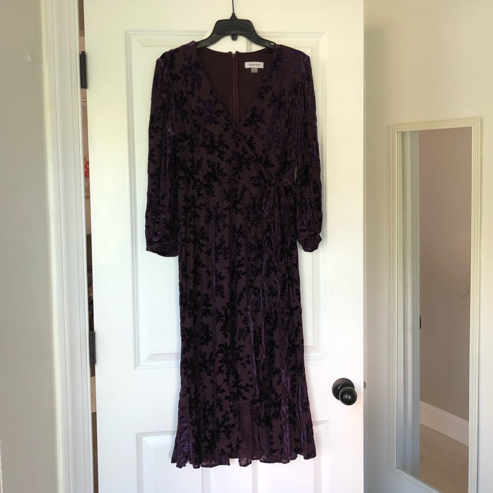 Calvin Klein Flower Print Velvet Burnout Dress
